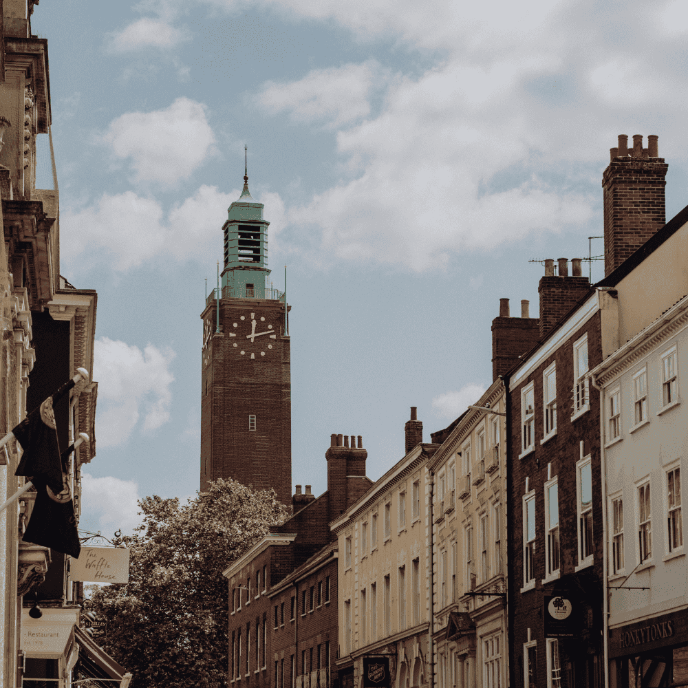 The Forum and Norwich Market clock tower meeting point